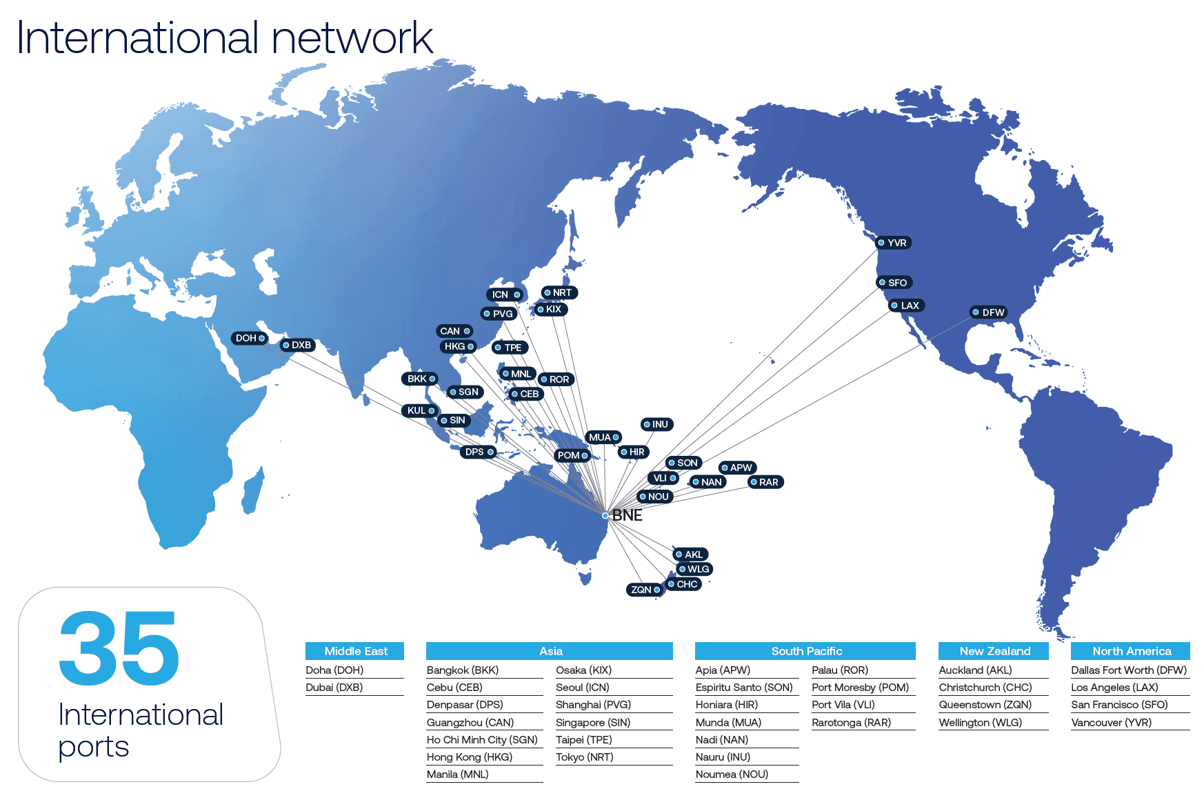 Brisbane Airport International Destination Map